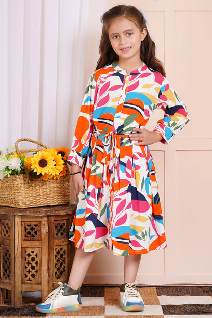 Color Splash Belted Girl's Dress
