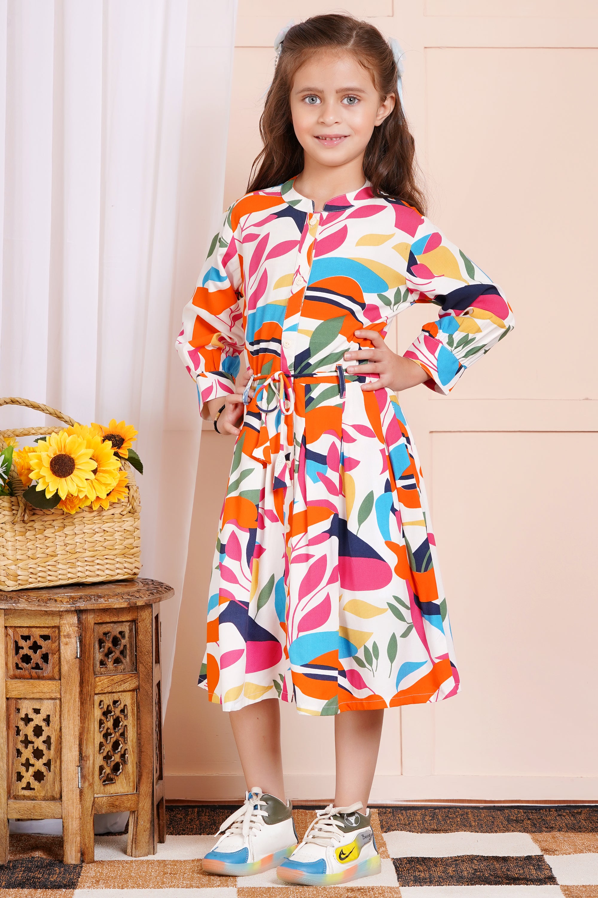Color Splash Belted Girl's Dress