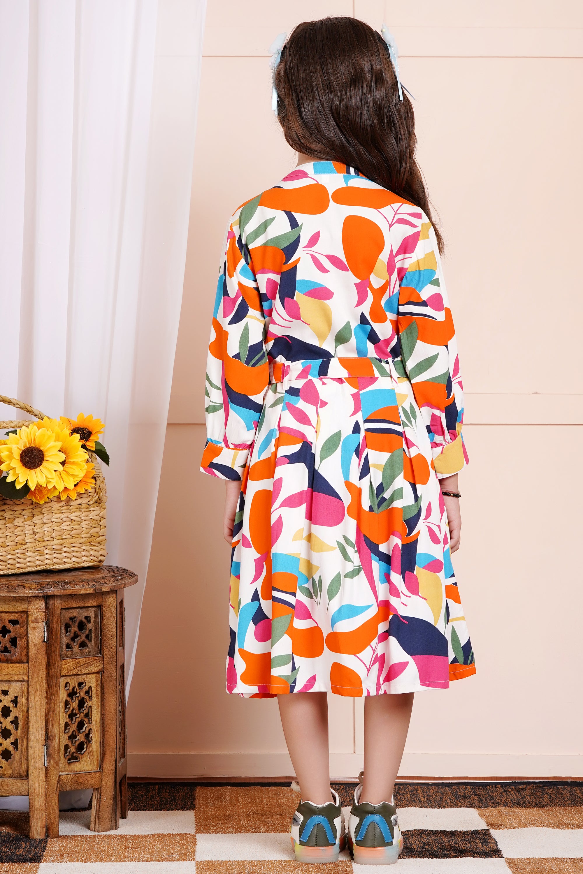 Color Splash Belted Girl's Dress