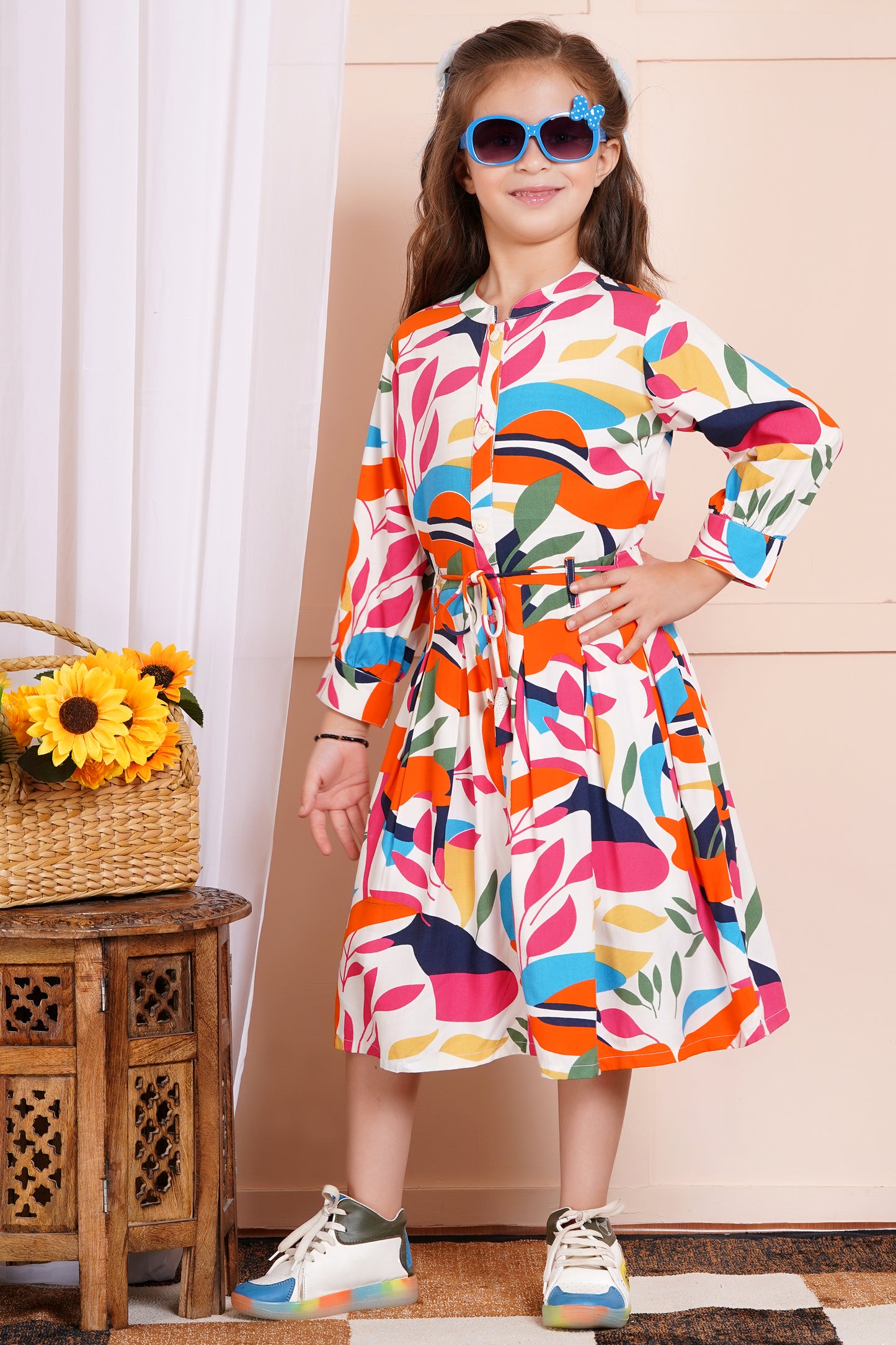 Color Splash Belted Girl's Dress