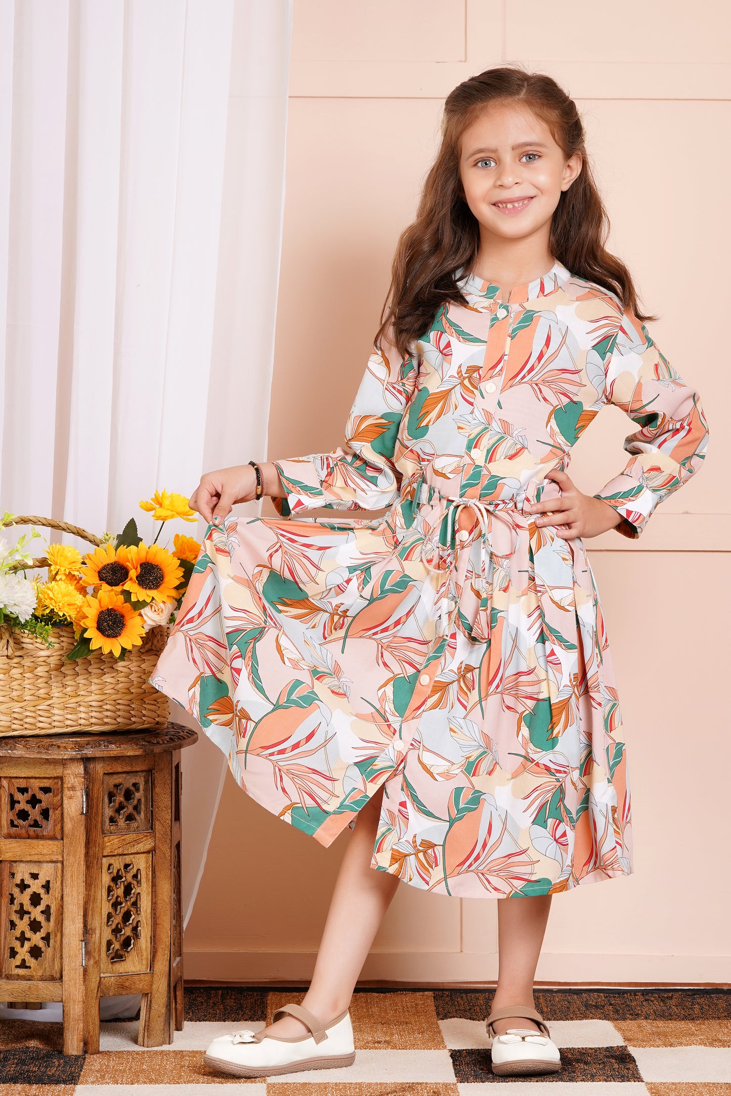 Tropical Bloom Belted Girl's Dress