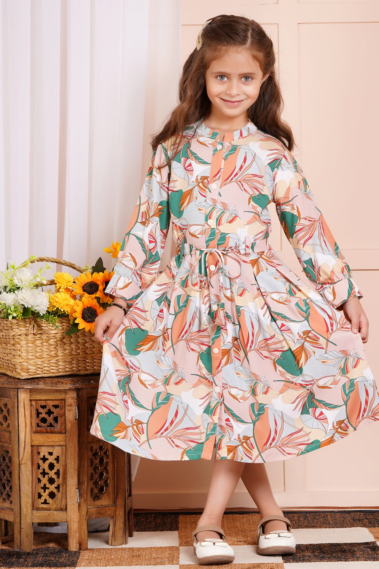 Tropical Bloom Belted Girl's Dress