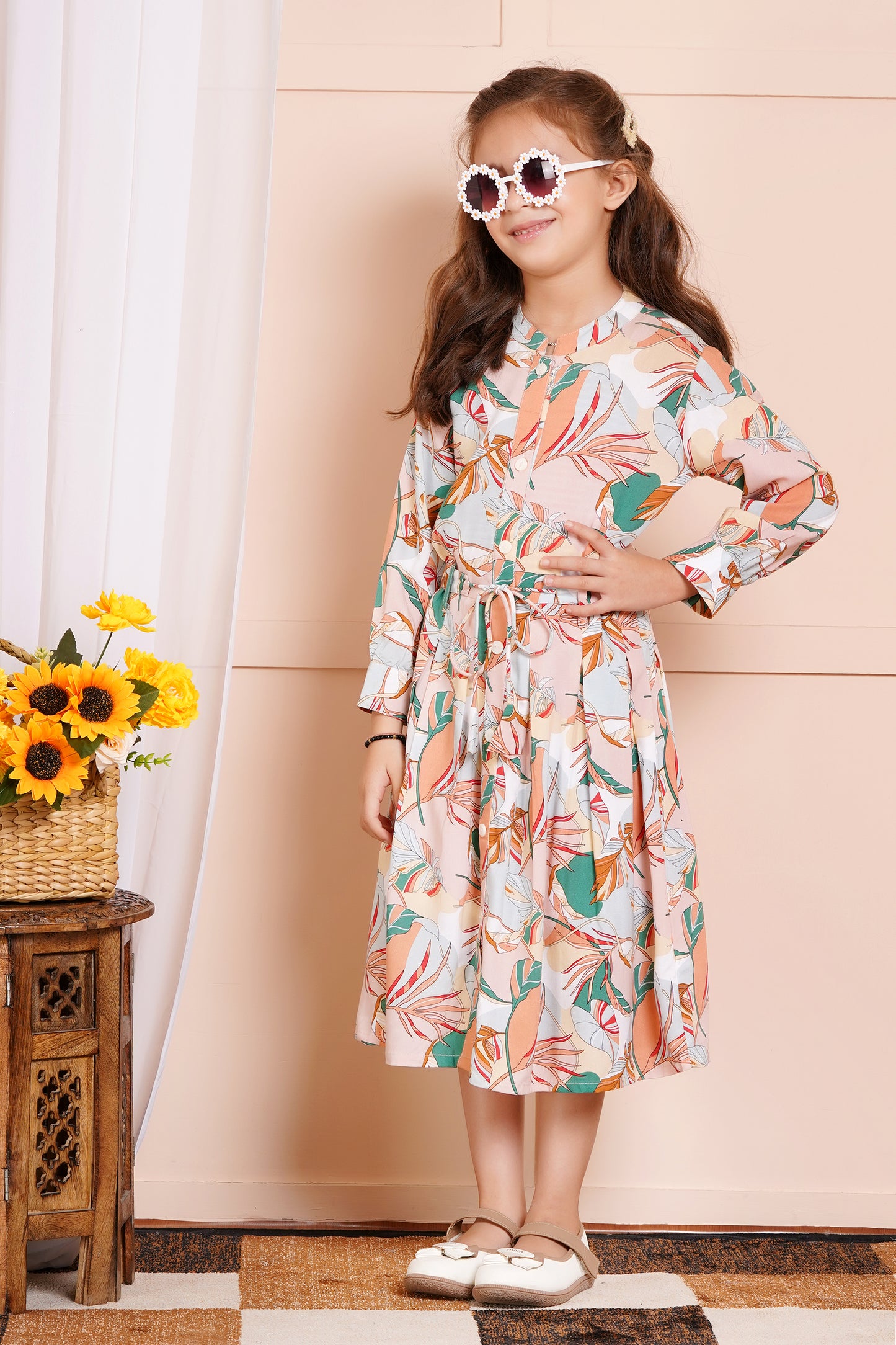 Tropical Bloom Belted Girl's Dress