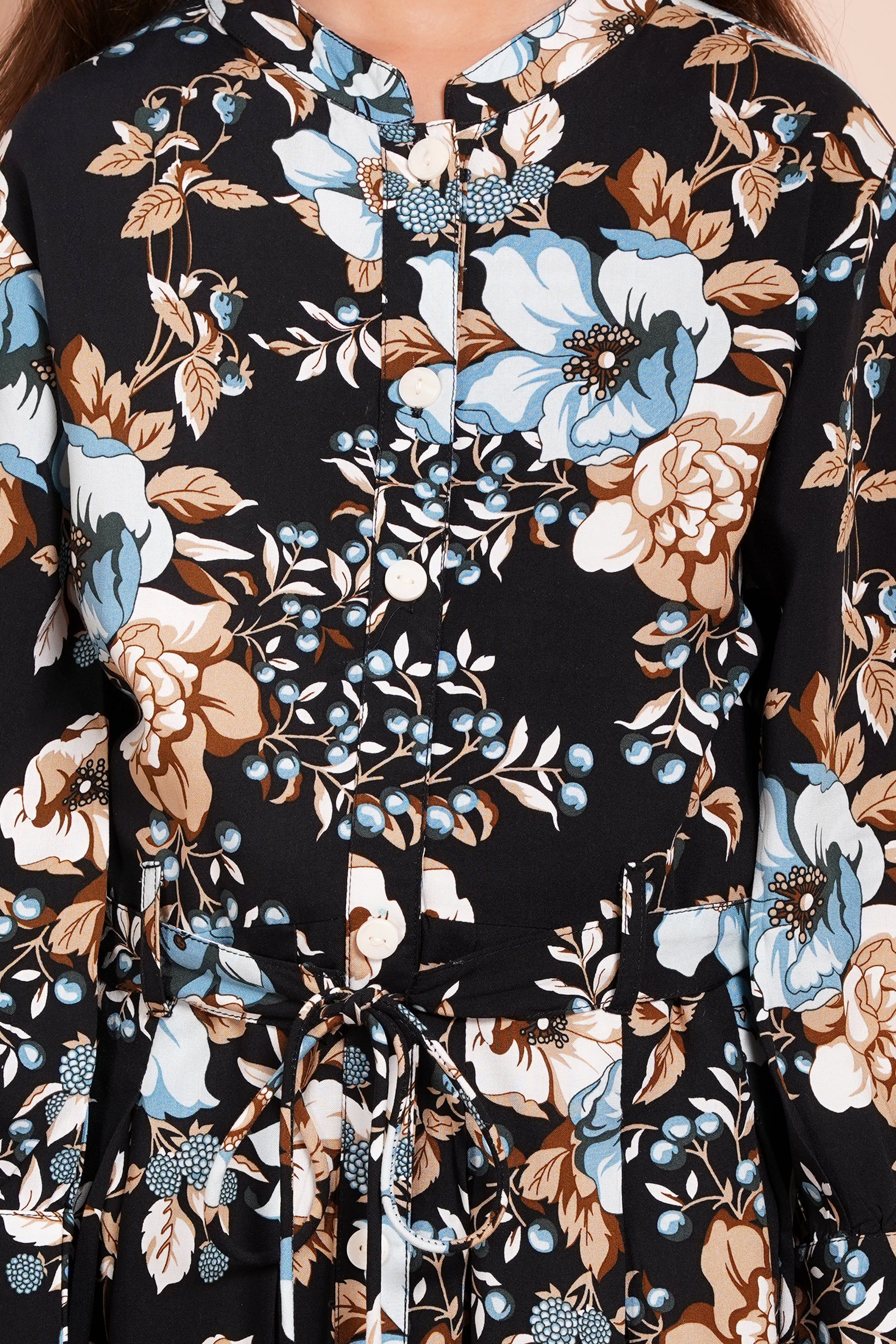 Midnight Bloom Belted Girl's Dress