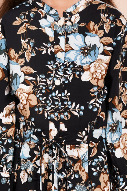 Midnight Bloom Belted Girl's Dress
