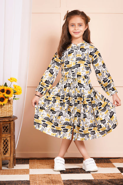 Abstract Print Belted Girl's Dress