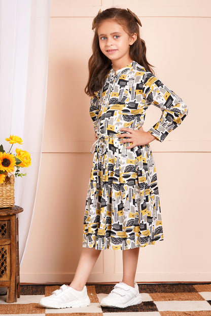 Abstract Print Belted Girl's Dress