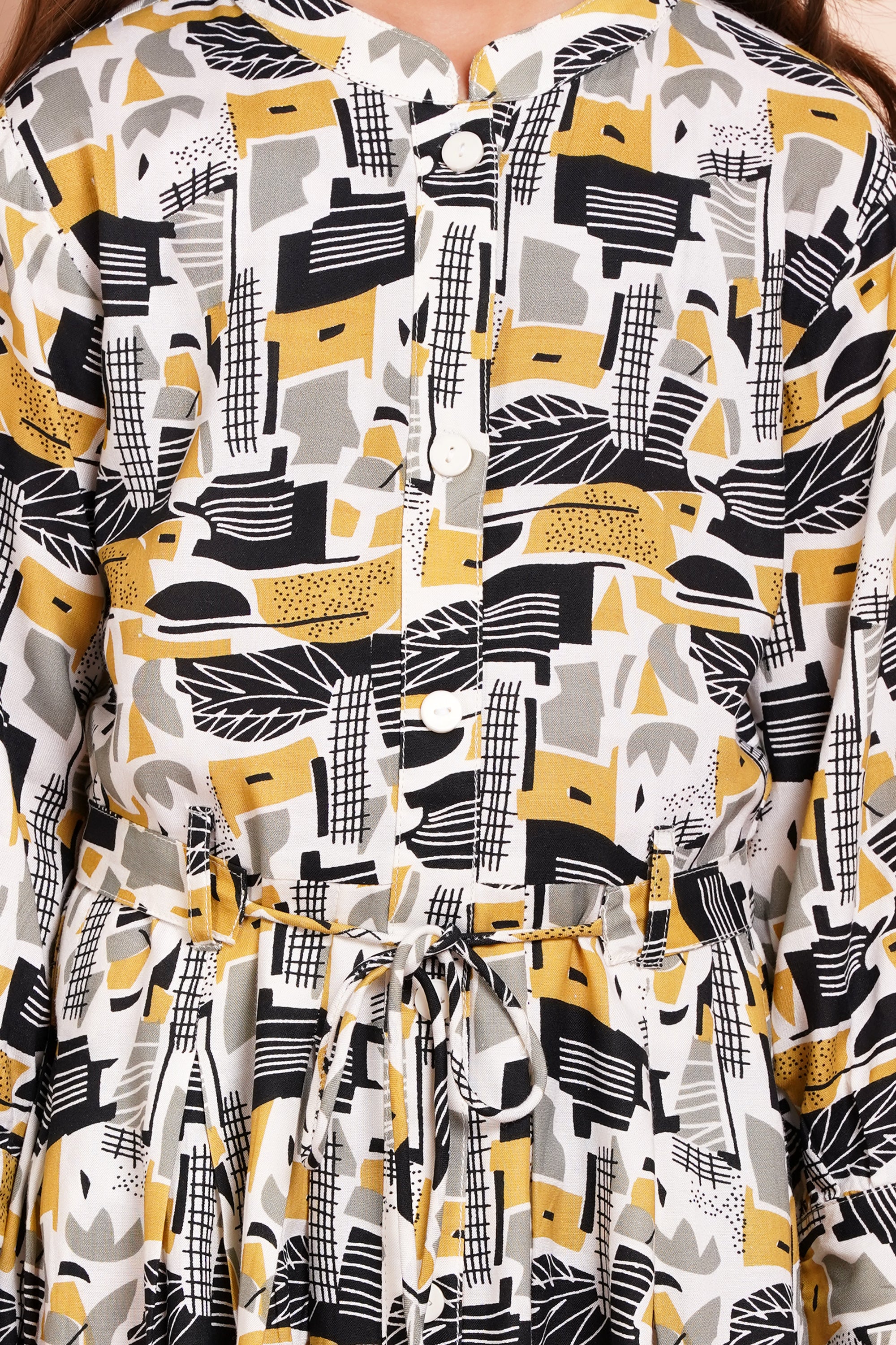 Abstract Print Belted Girl's Dress
