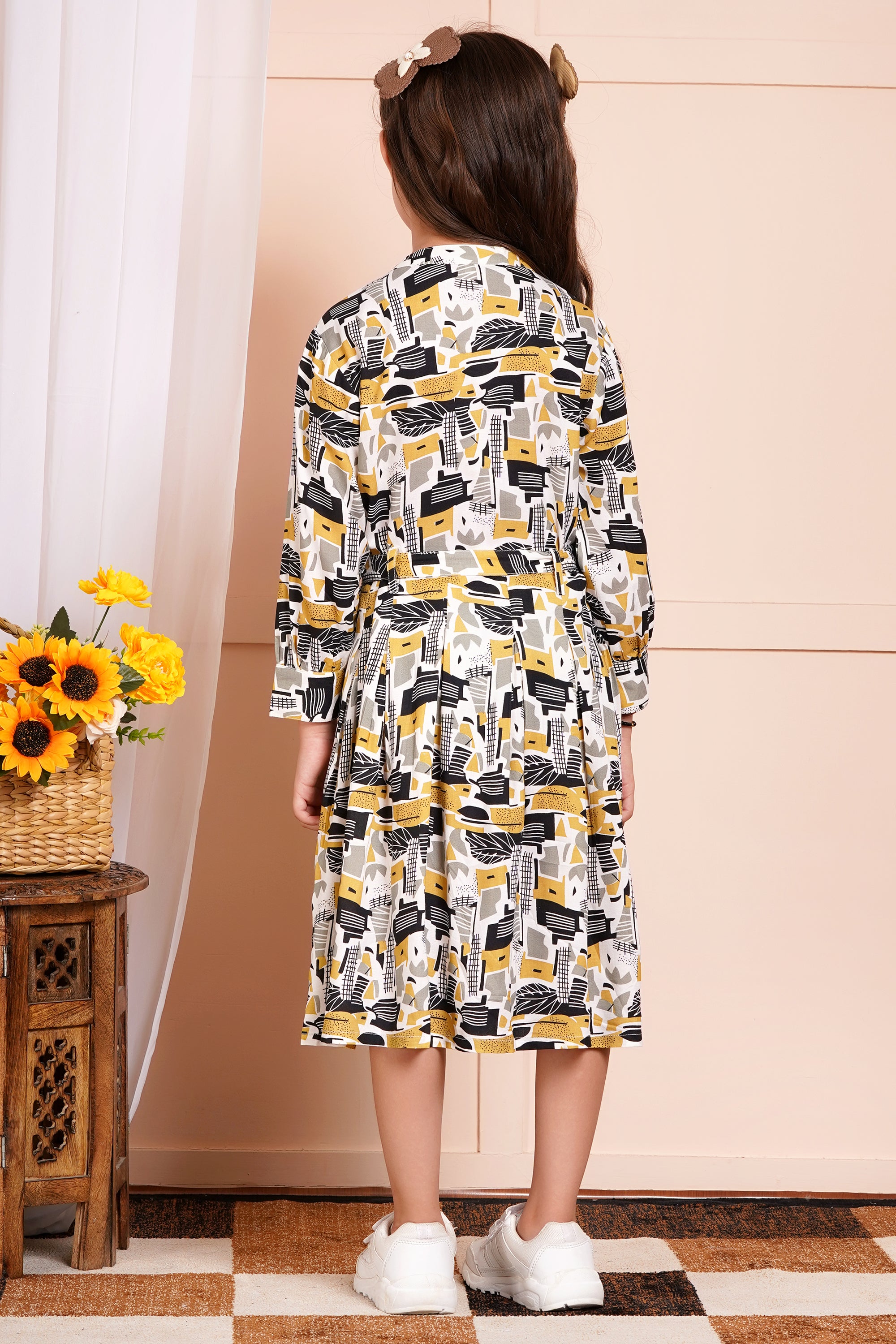Abstract Print Belted Girl's Dress