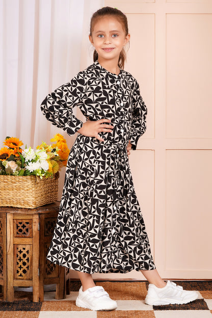 Monochrome Maze Belted Girl's Dress