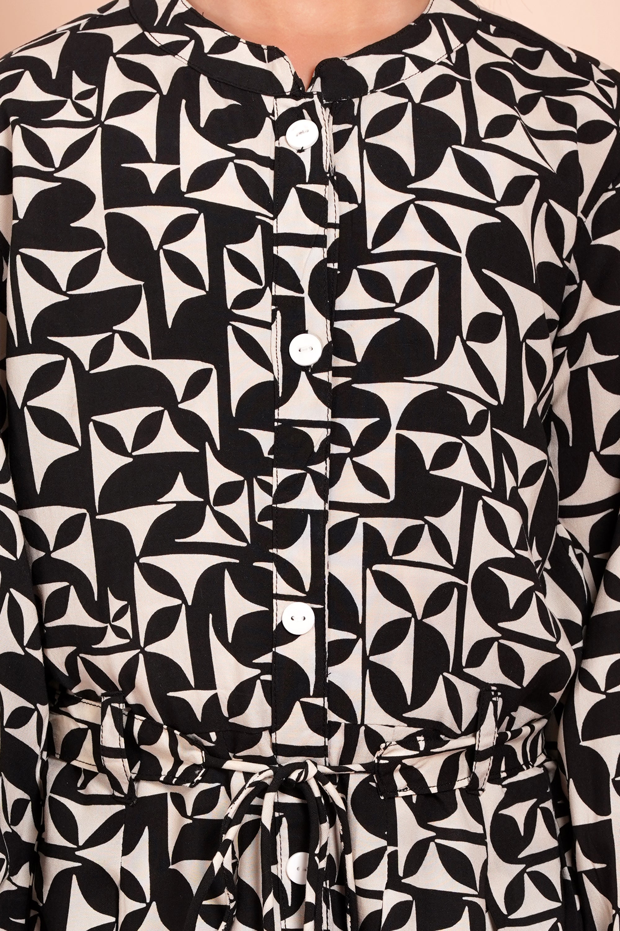 Monochrome Maze Belted Girl's Dress