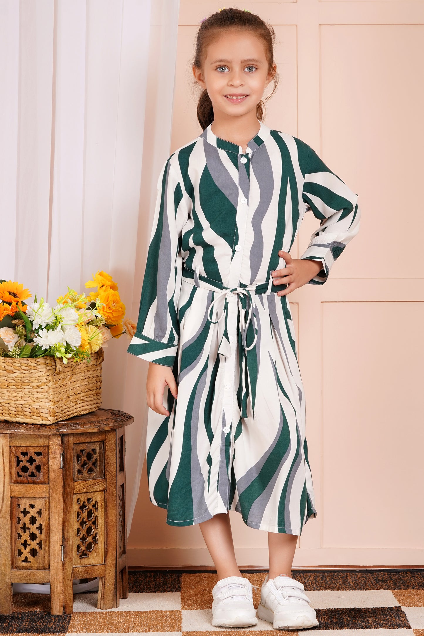 Wavy Wanderer Striped Belted Girl's Dress