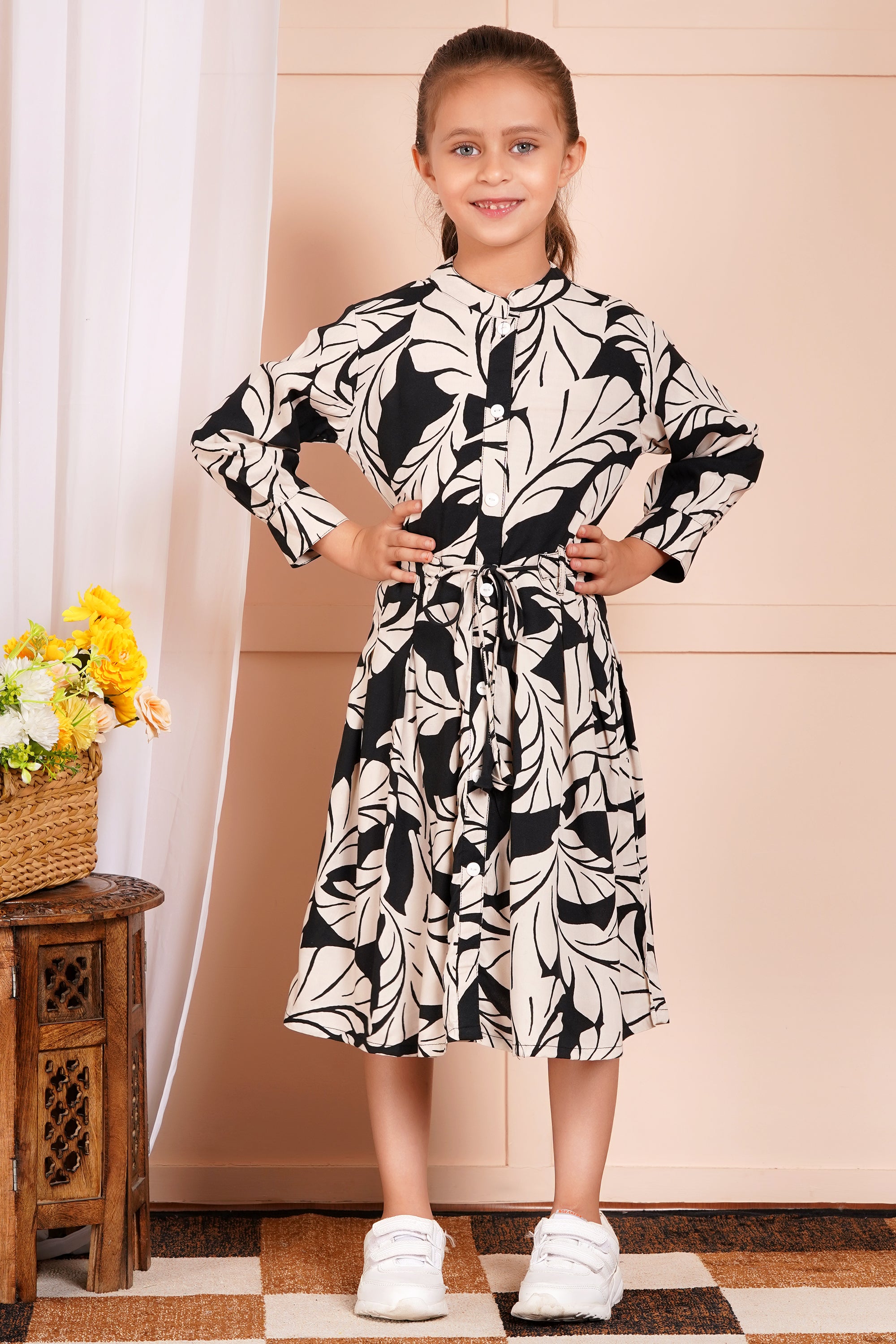 Enchanted Foliage Belted Girl's Dress