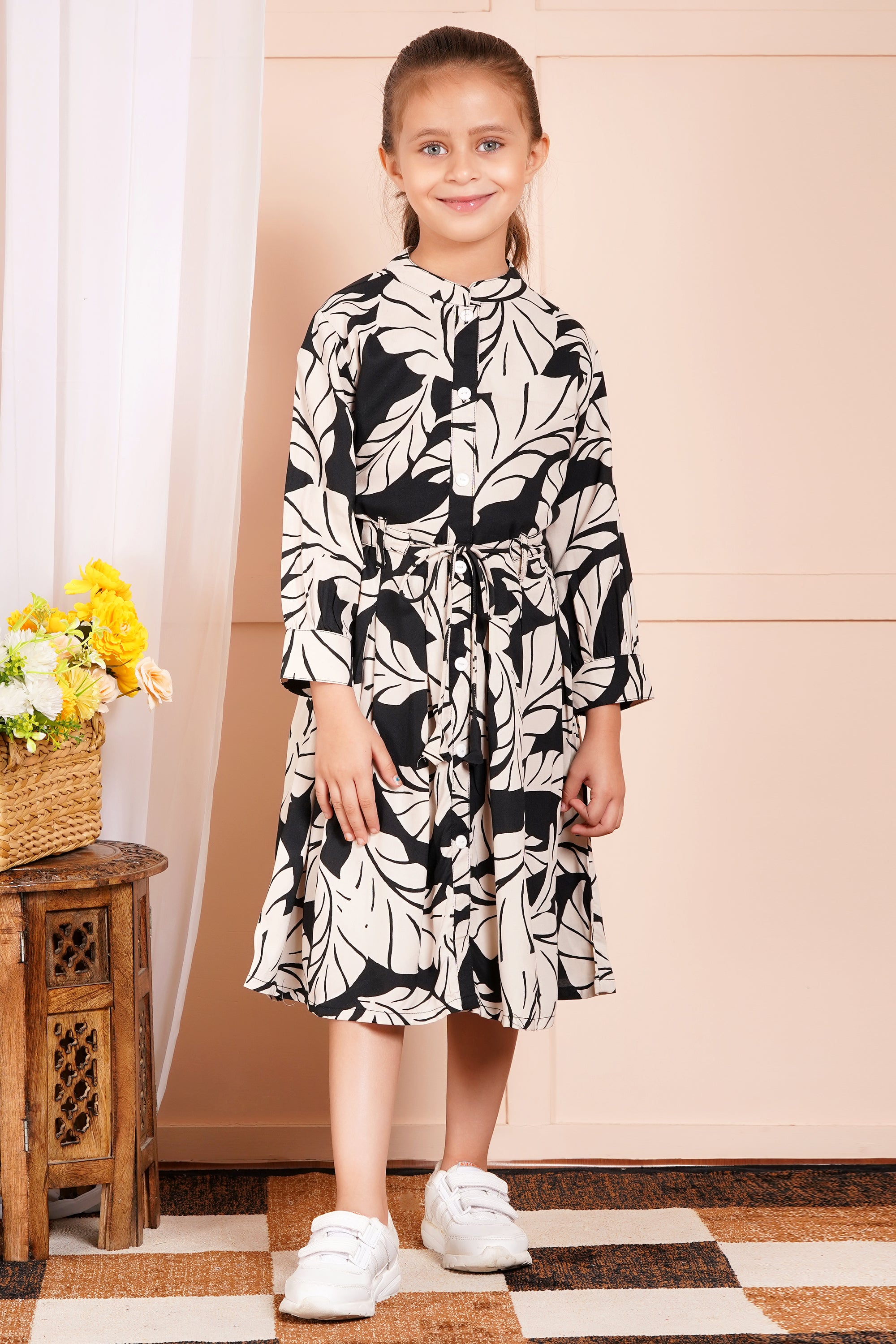 Enchanted Foliage Belted Girl's Dress