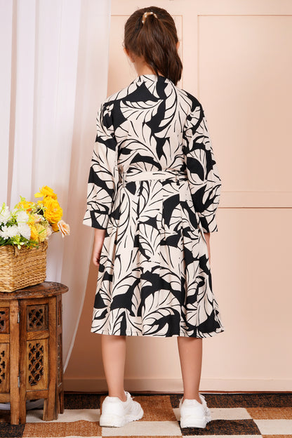 Enchanted Foliage Belted Girl's Dress