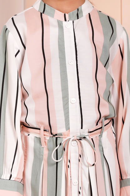 Pastel Pinstripe Belted Girl's Dress