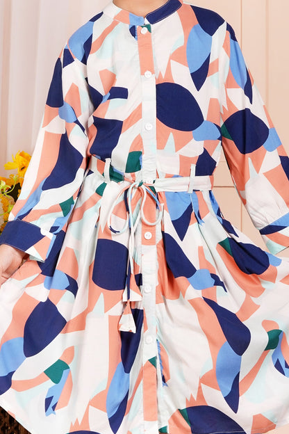 Abstract Print Belted Girl's Dress