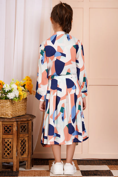 Abstract Print Belted Girl's Dress