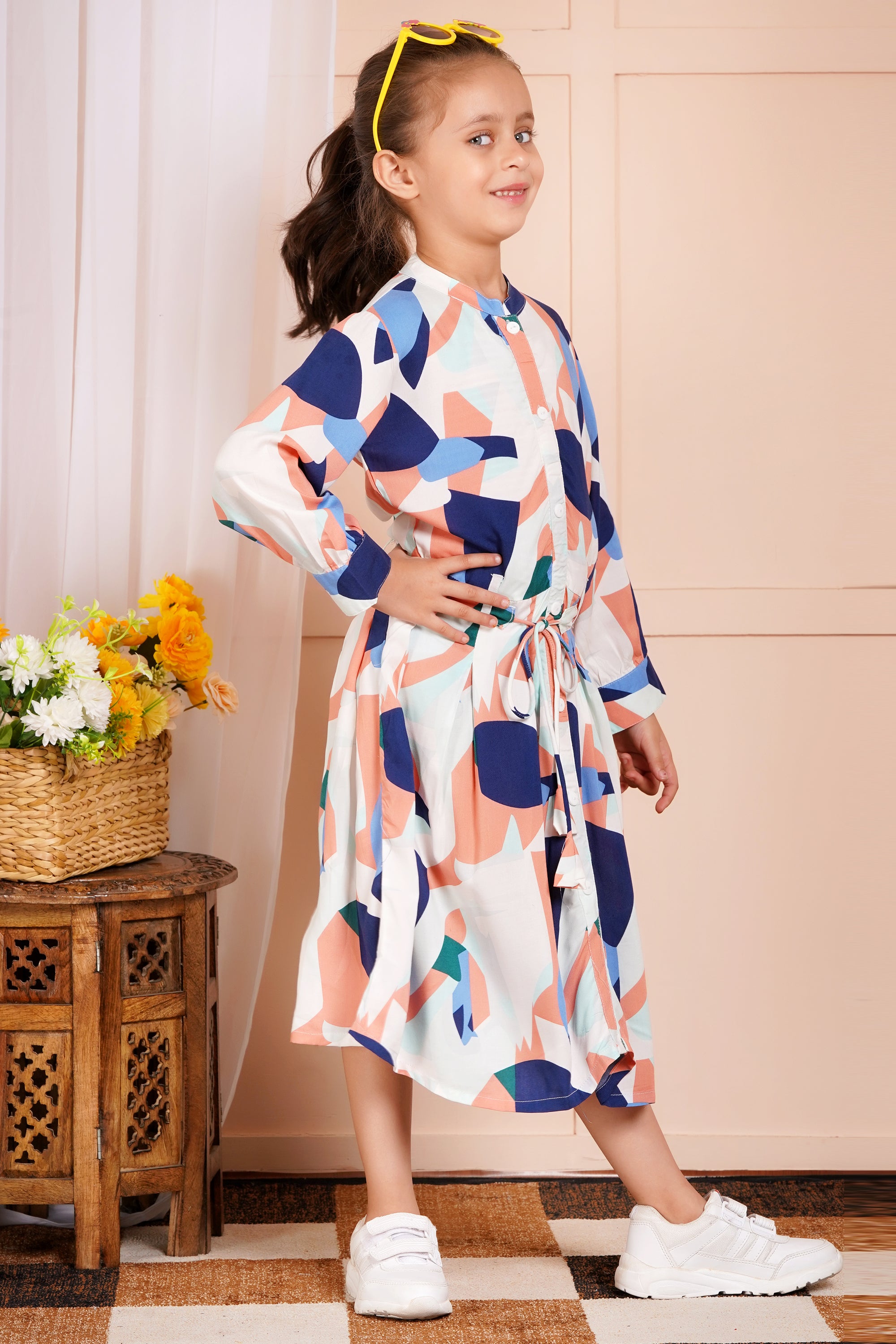Abstract Print Belted Girl's Dress