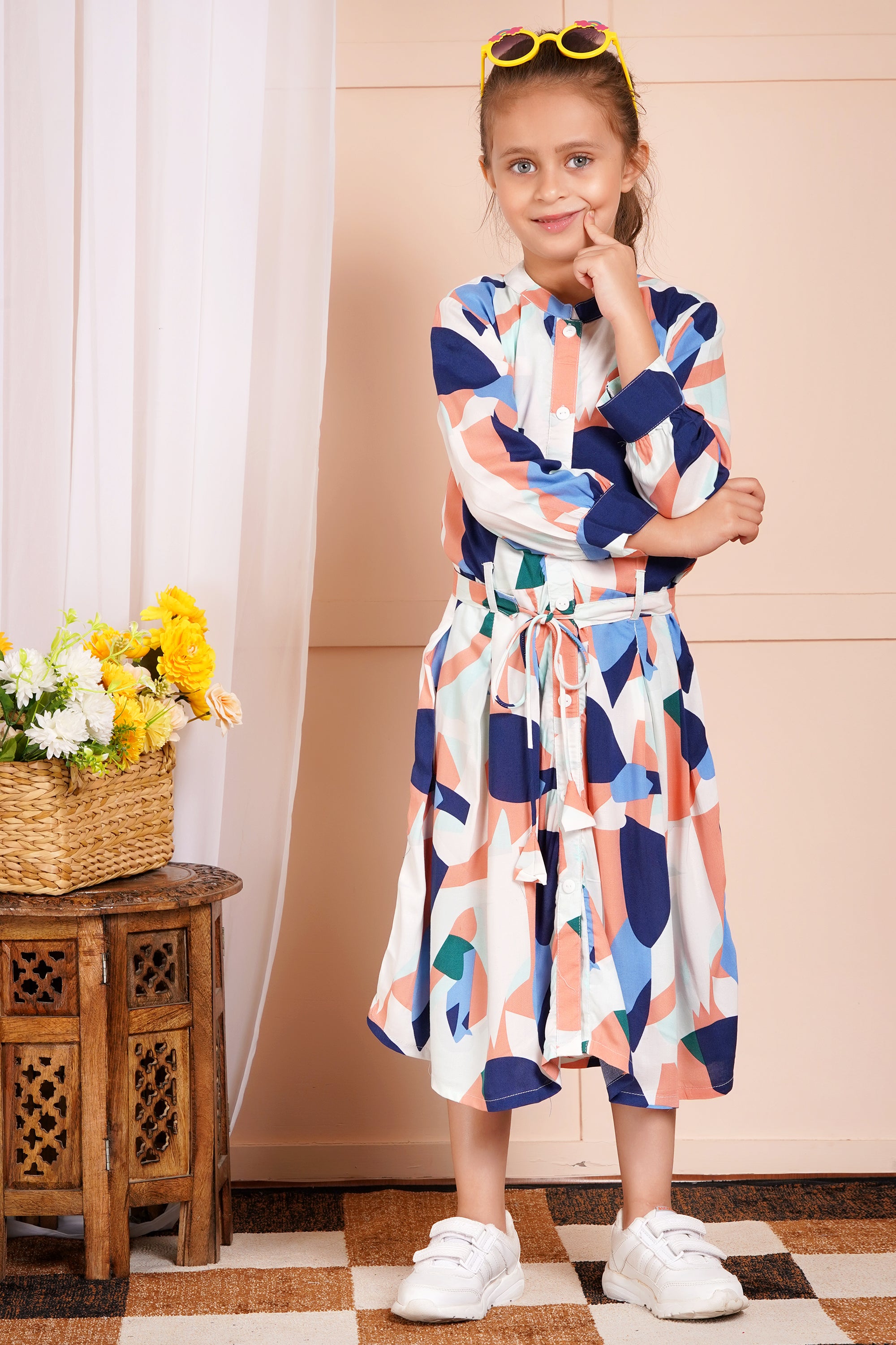 Abstract Print Belted Girl's Dress