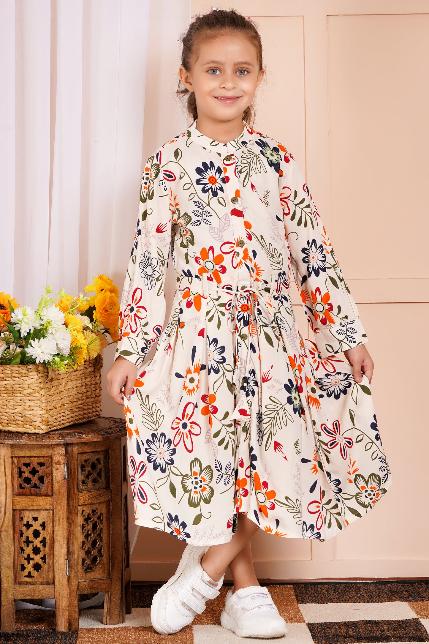 Autumn Bloom Belted Girl's Dress