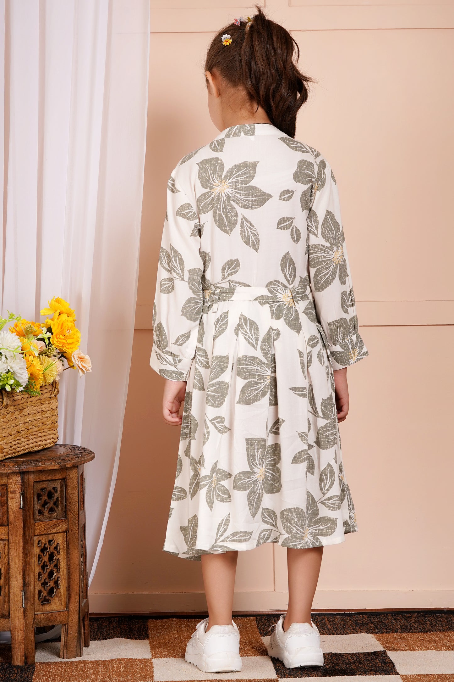 Serene Petals Belted Girl's Dress