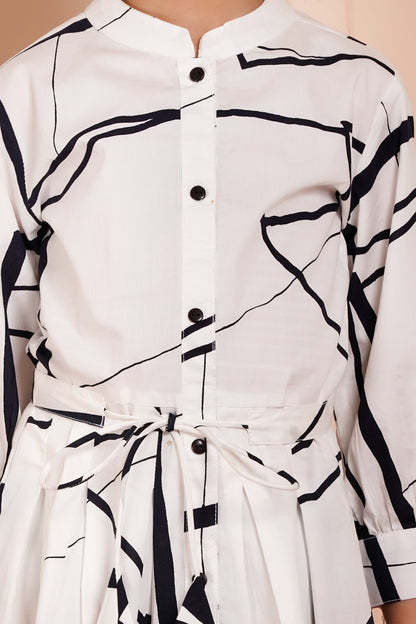 Abstract Print Belted Girl's Dress