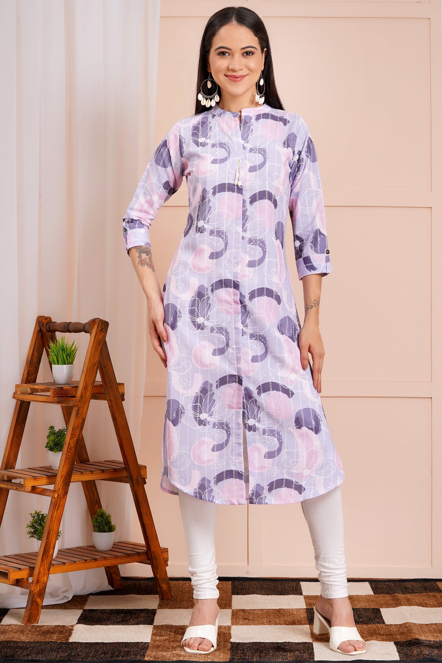 Lavender Grace Abstract Printed Kurti