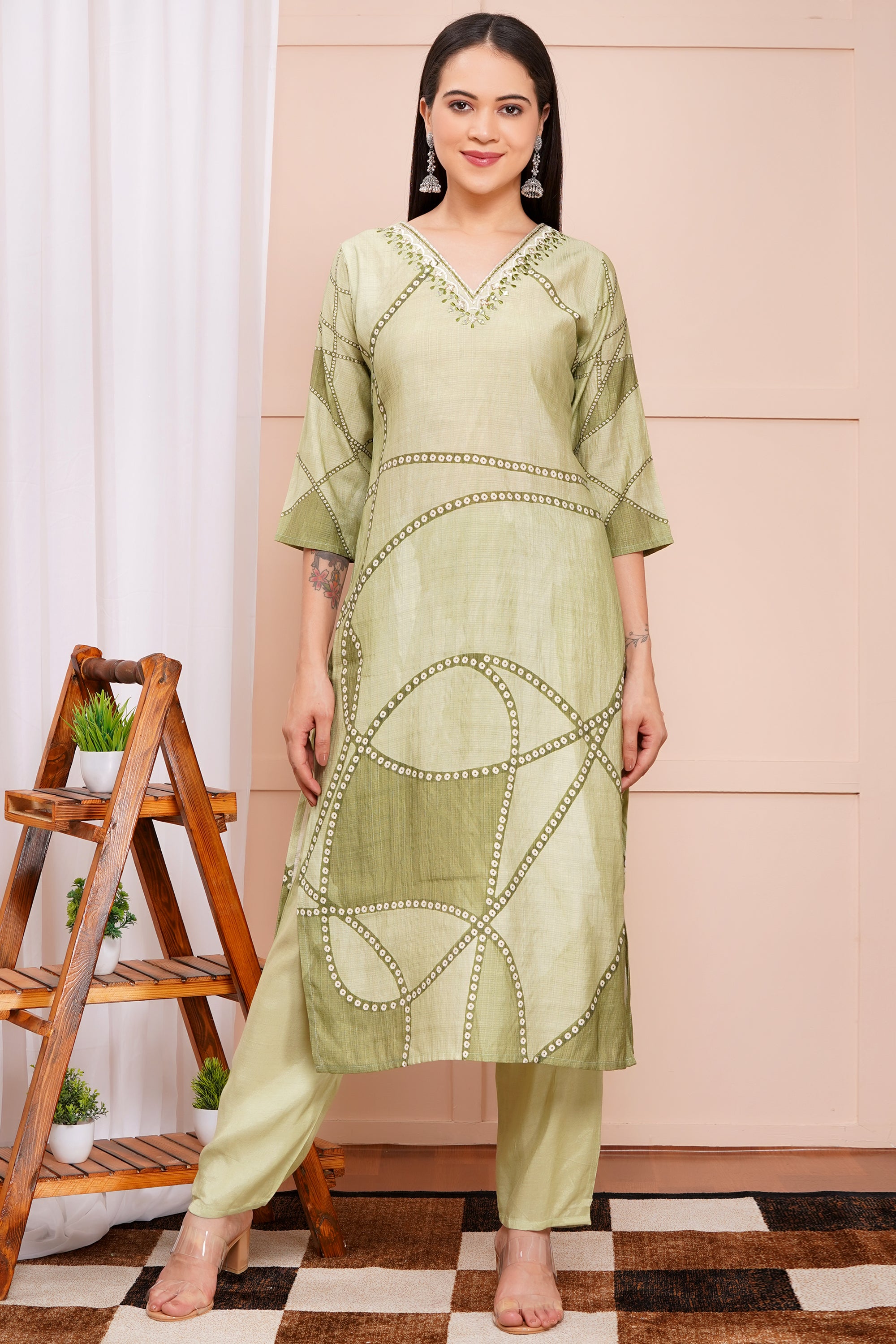 Olive Pant Set with Dupatta