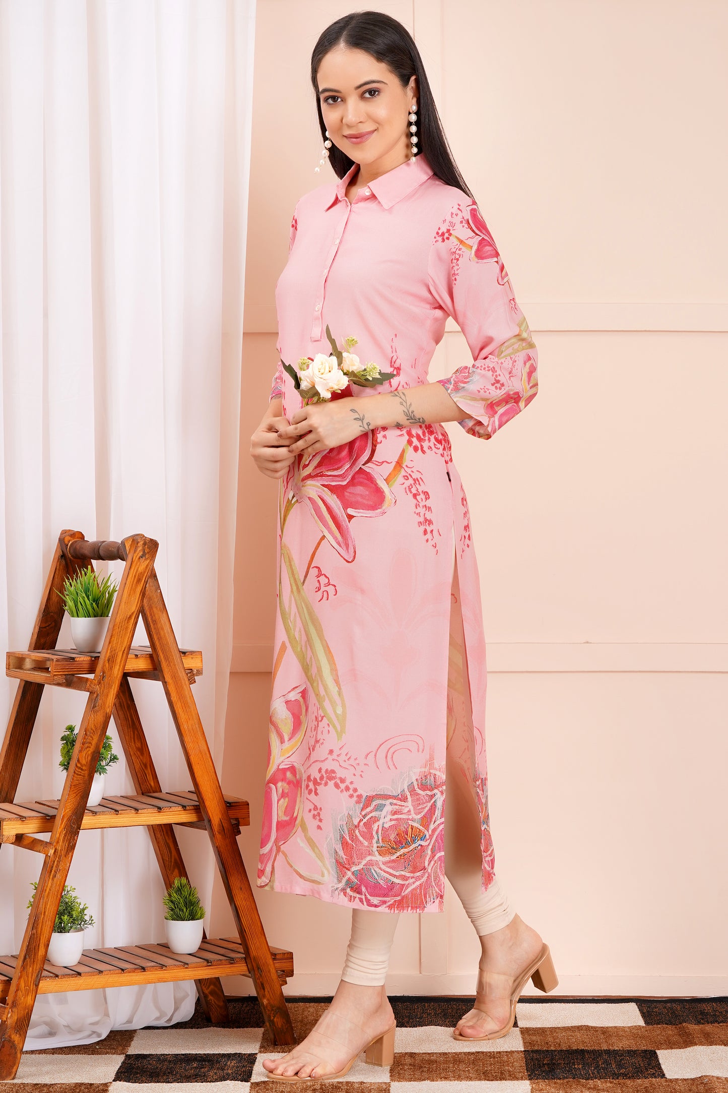 Blush Bloom Collared Floral Kurti