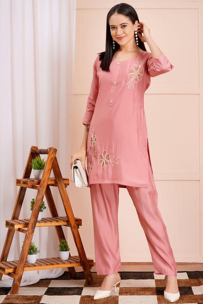 Blush Blossom Embroidered Fancy Co-ord Set