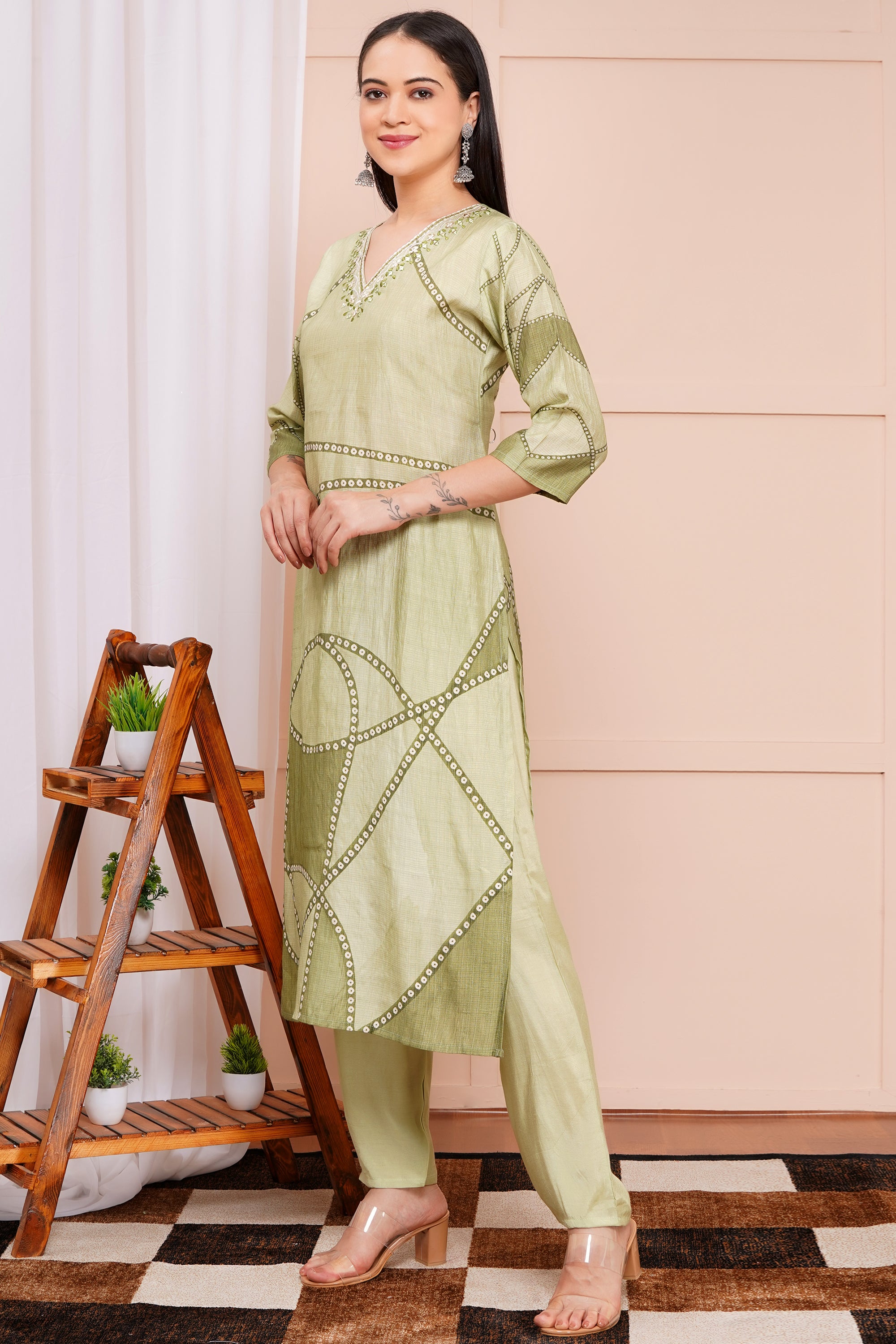 Olive Pant Set with Dupatta