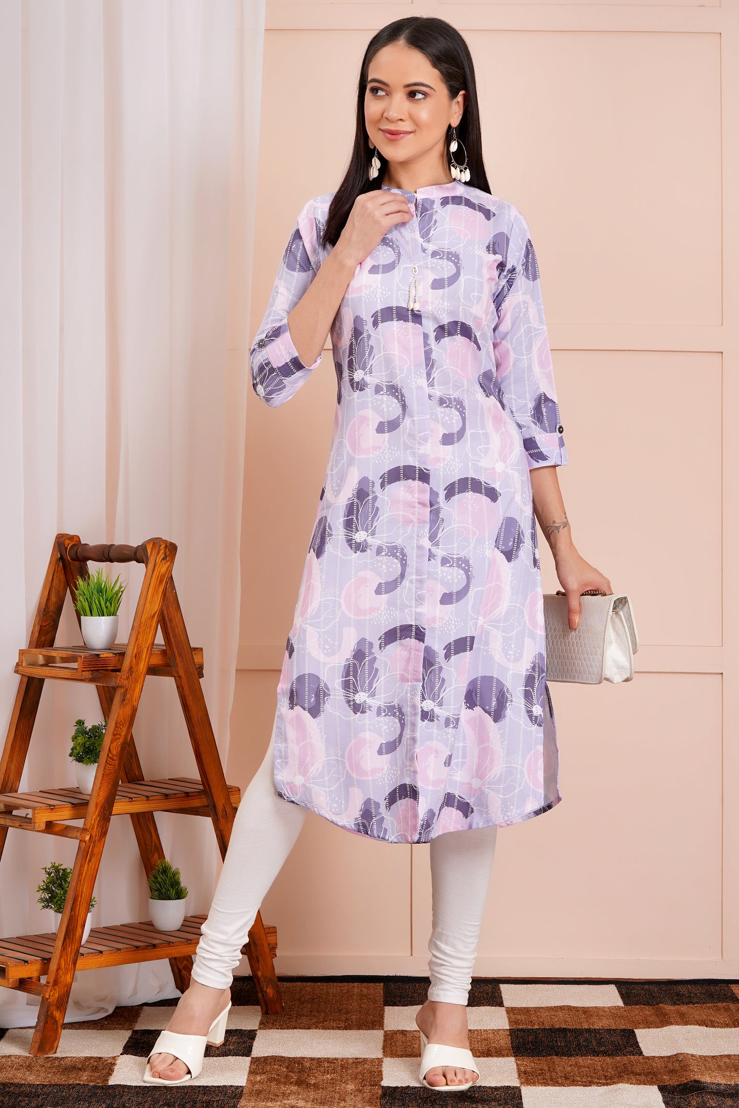 Lavender Grace Abstract Printed Kurti