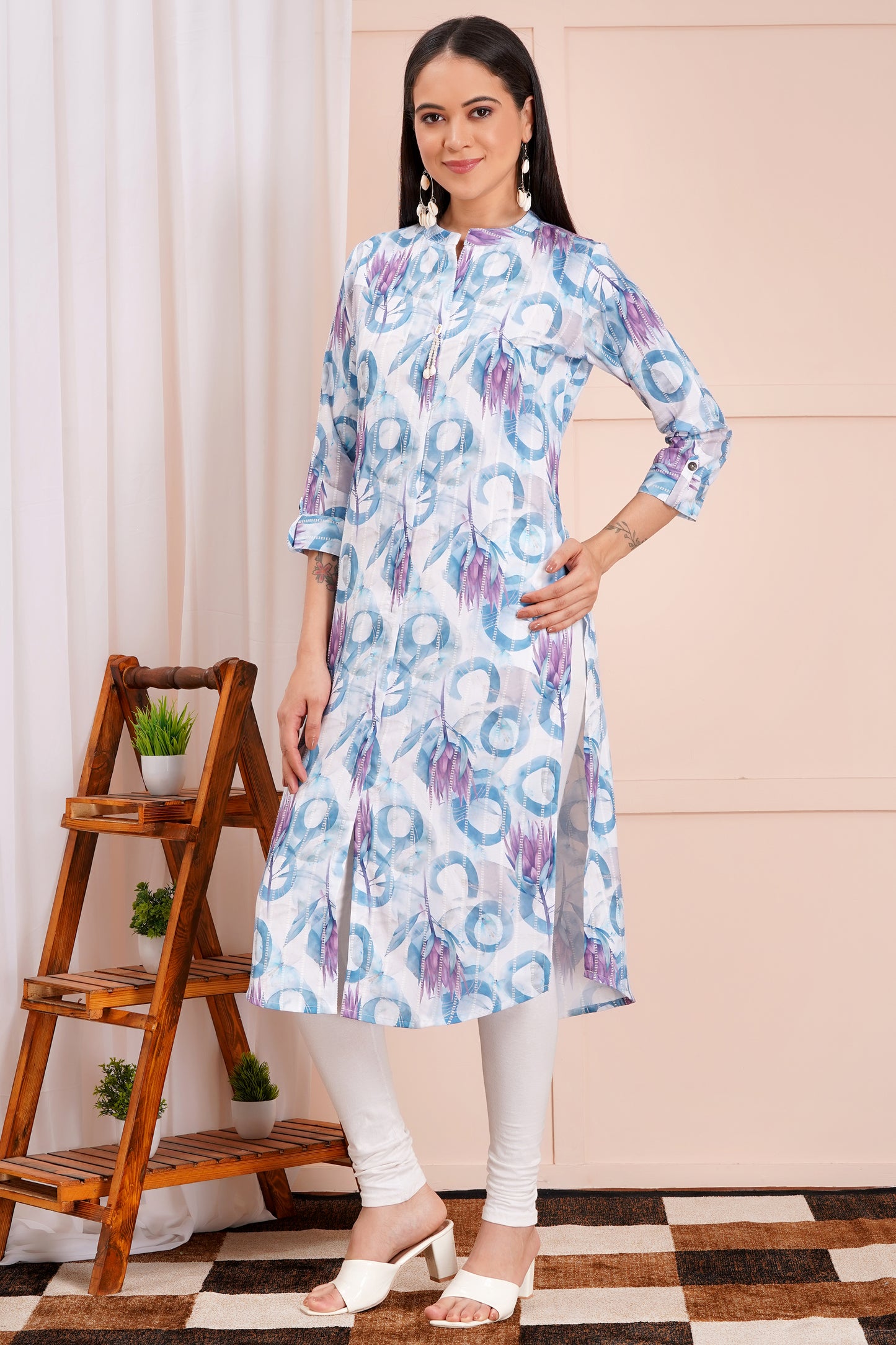 Aqua Bloom Abstract Printed Kurti