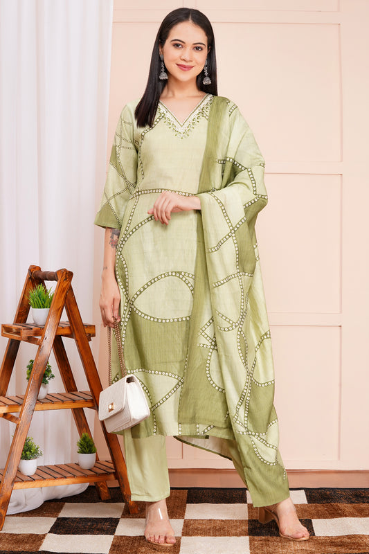 Olive Pant Set with Dupatta