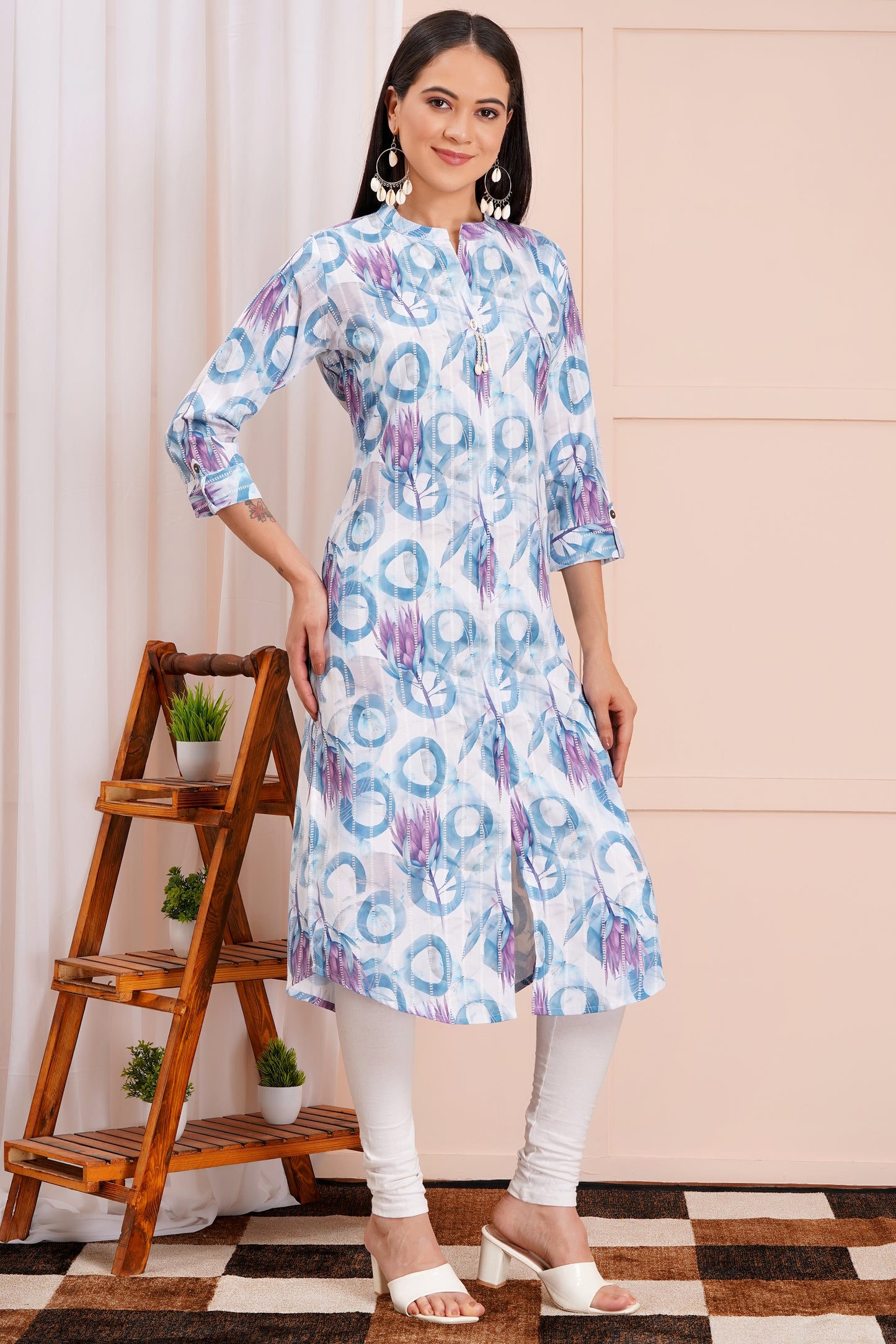Aqua Bloom Abstract Printed Kurti