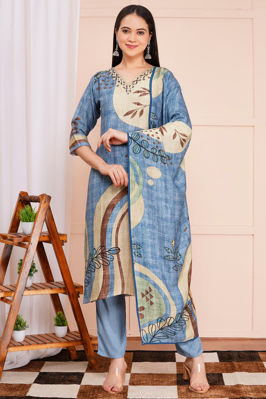 Indigo Drift Pant Set with Dupatta