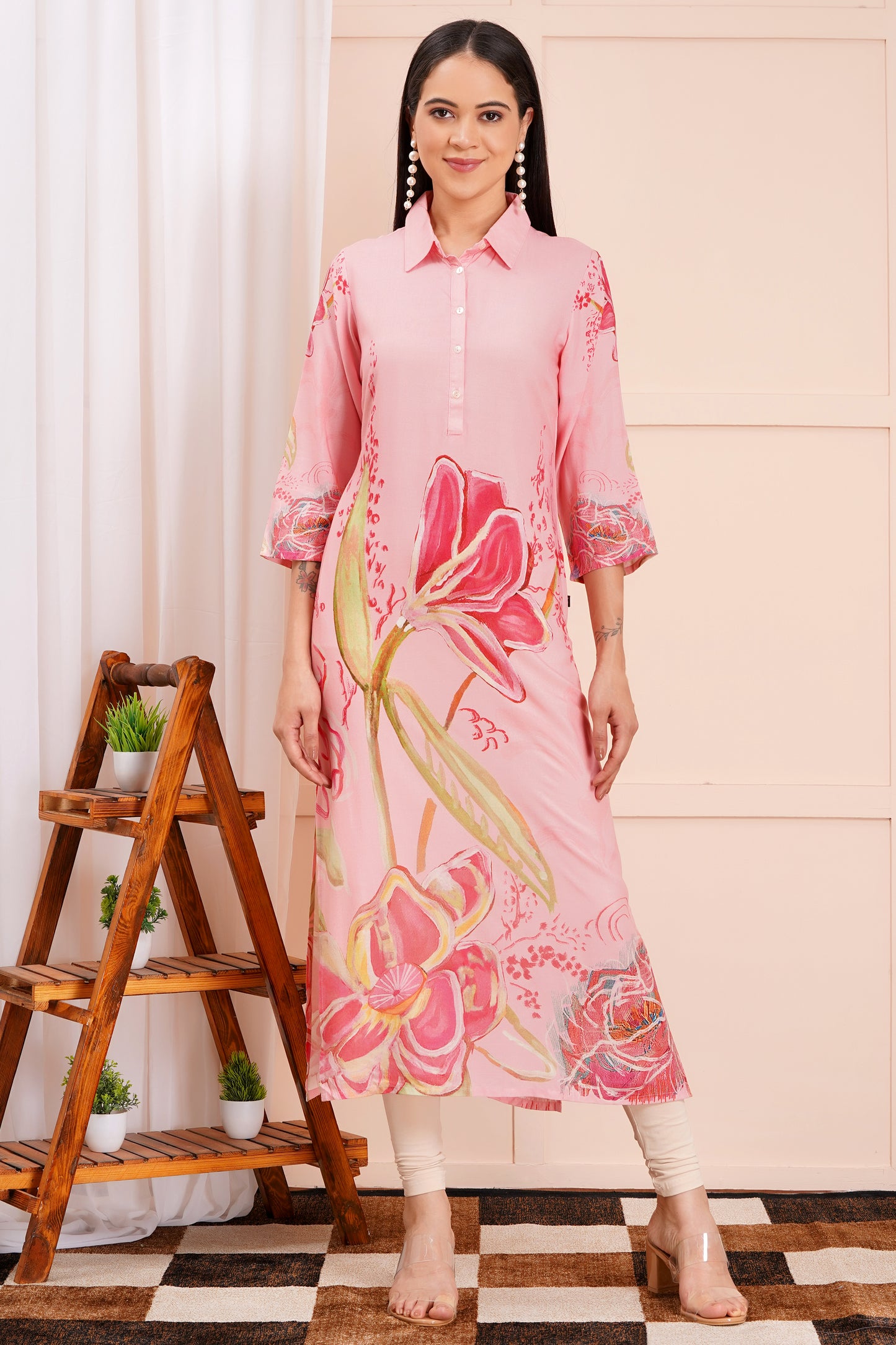Blush Bloom Collared Floral Kurti
