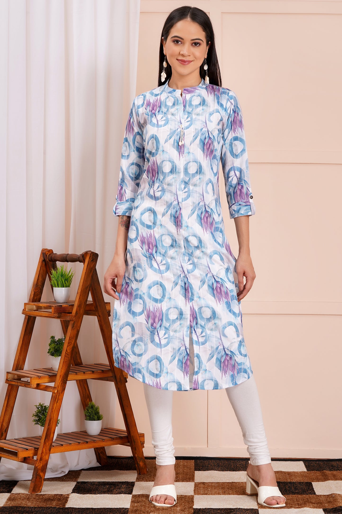 Aqua Bloom Abstract Printed Kurti