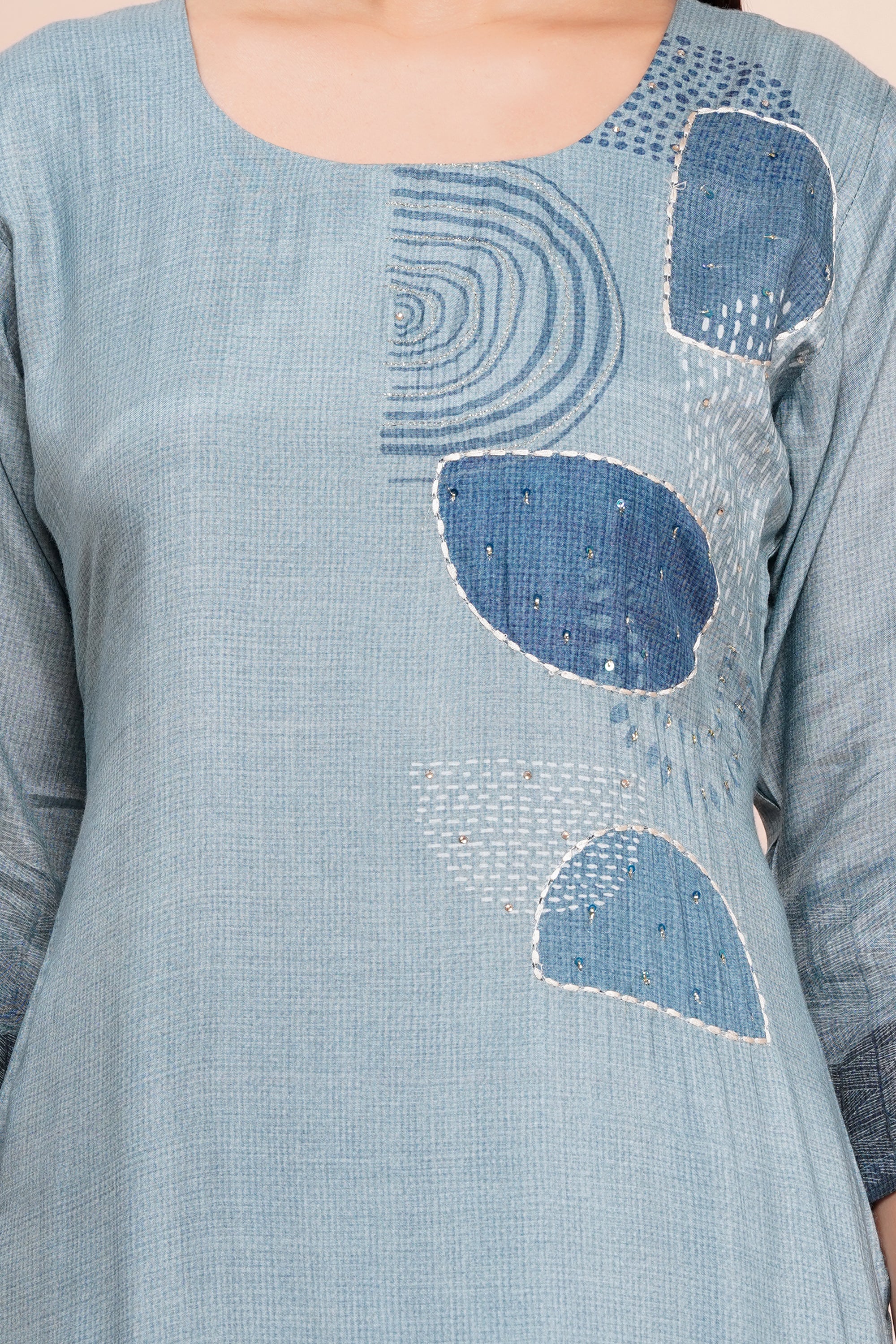 Aqua Abstract Pant Set with Dupatta