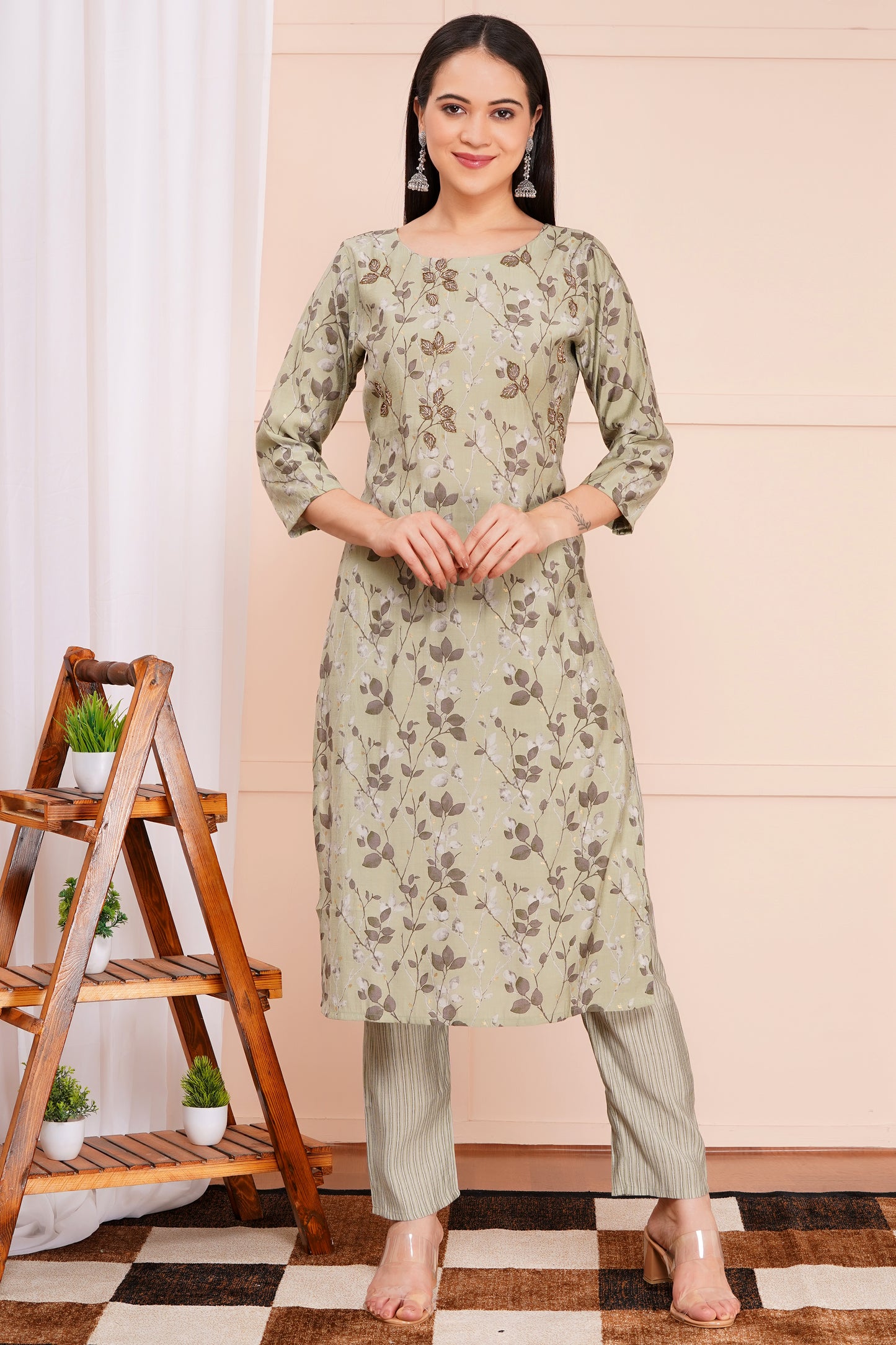 Sage Bloom Pant Set with Dupatta