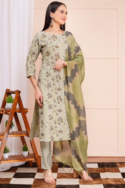 Sage Bloom Pant Set with Dupatta