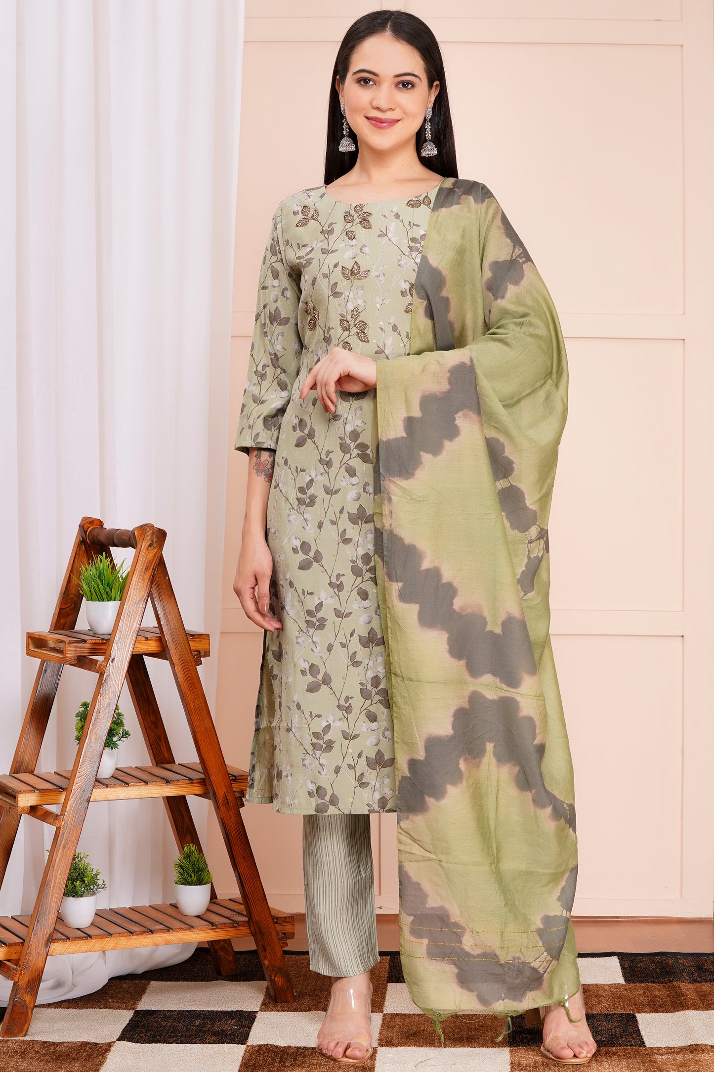 Sage Bloom Pant Set with Dupatta