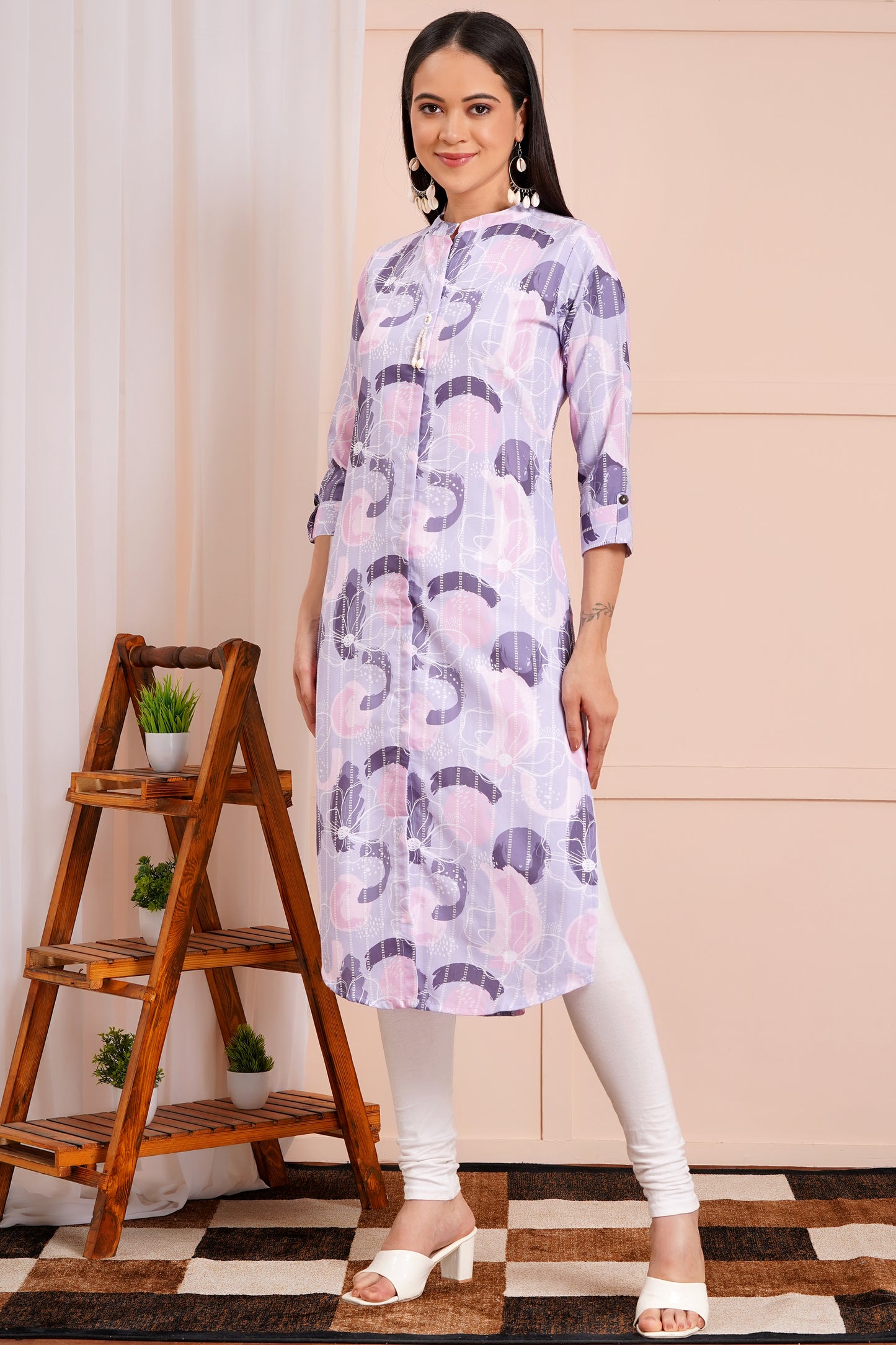 Lavender Grace Abstract Printed Kurti