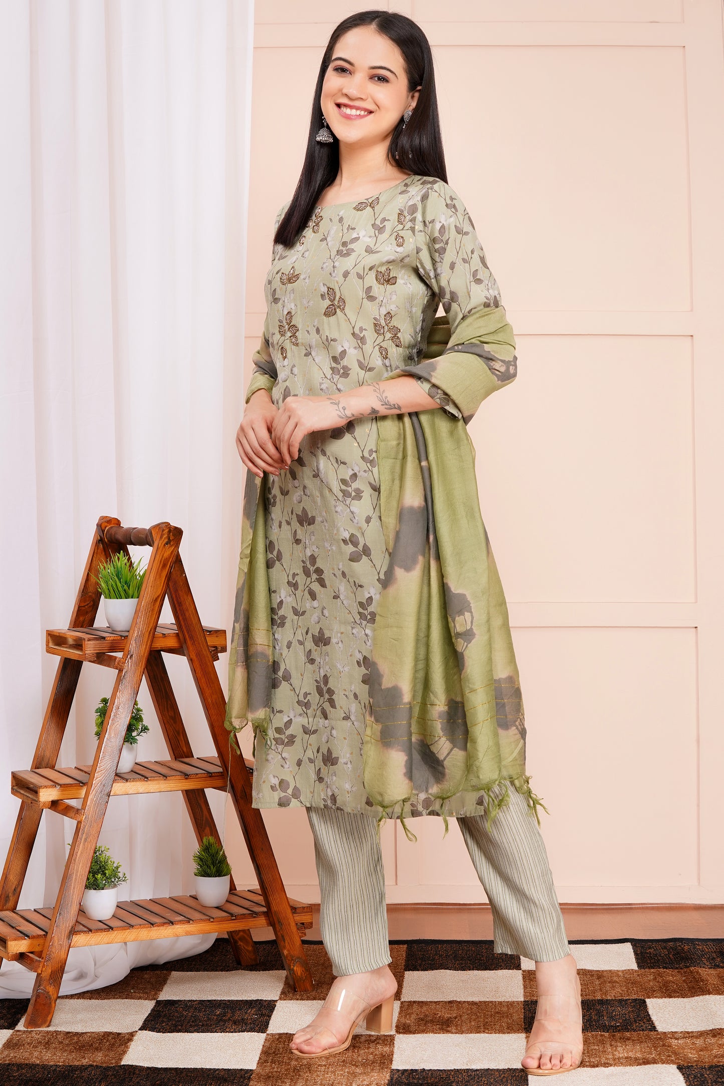 Sage Bloom Pant Set with Dupatta