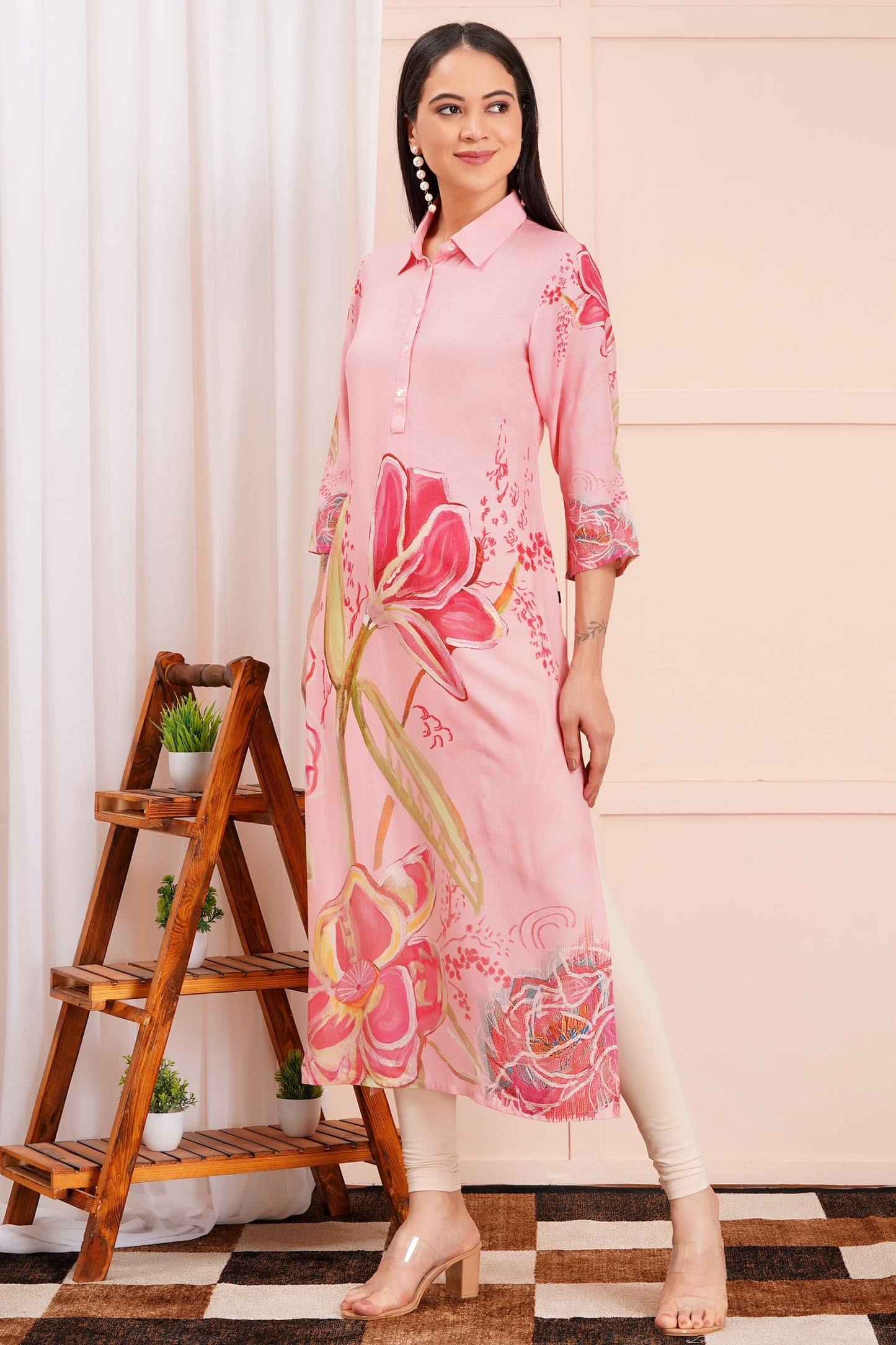 Blush Bloom Collared Floral Kurti