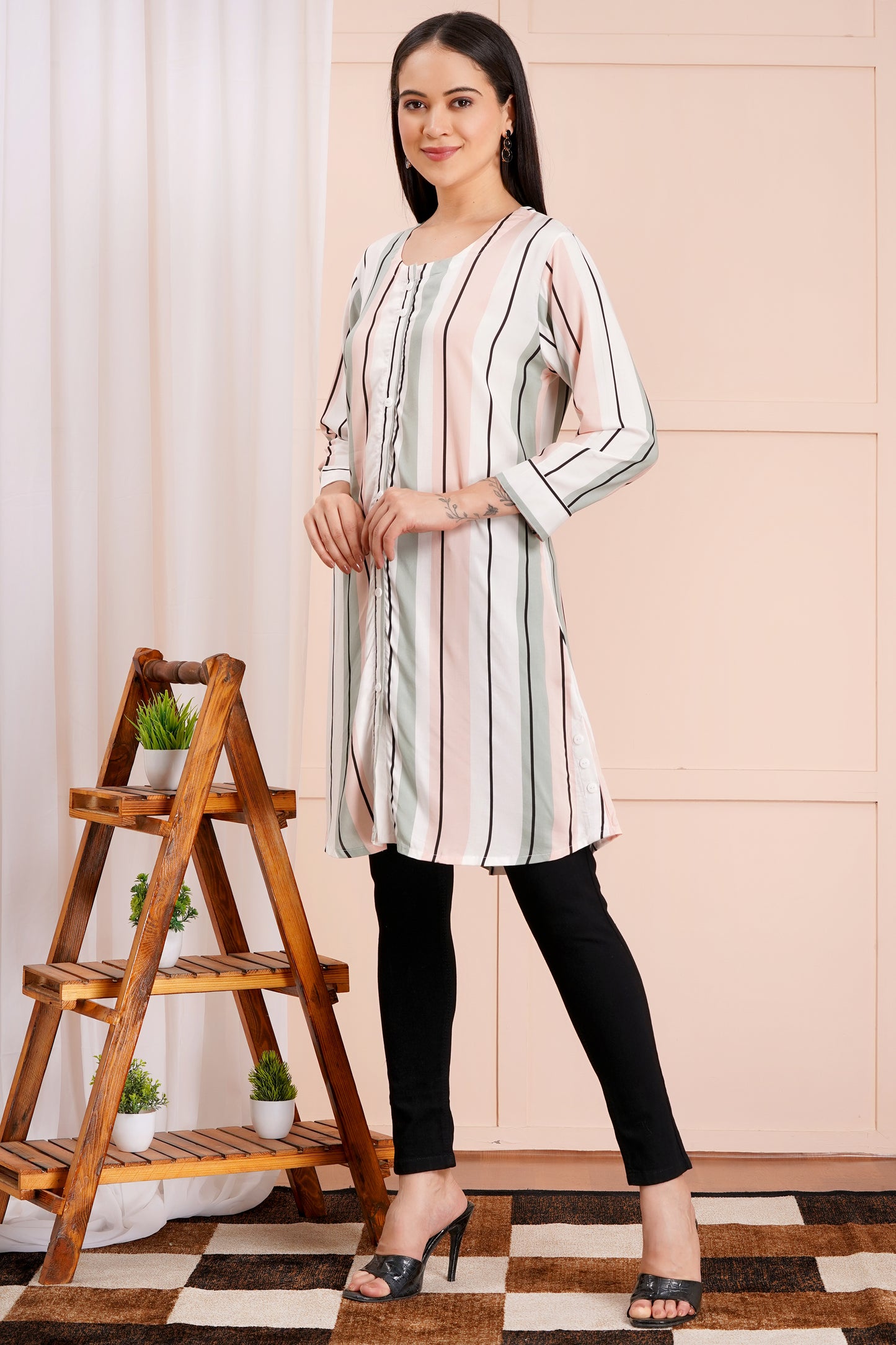Pastel Pinstripe Short Kurti