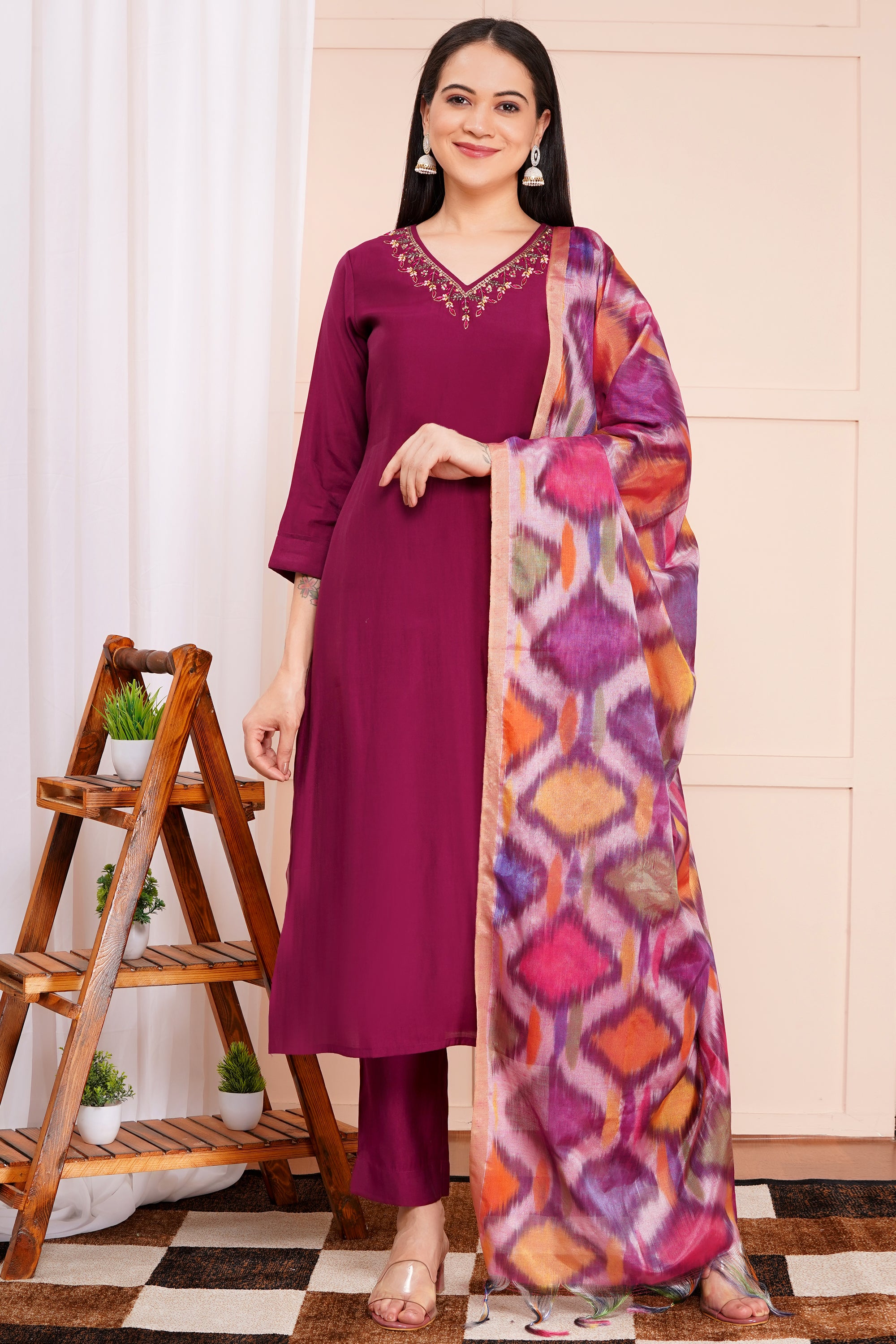 Berry Bliss Pant Set with Dupatta