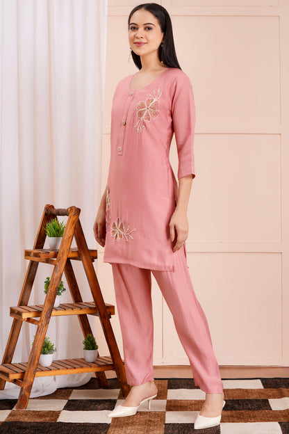 Blush Blossom Embroidered Fancy Co-ord Set
