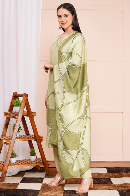 Olive Pant Set with Dupatta